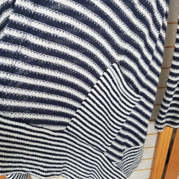 Splendid Nautical Beach Sweater Open Front Cardigan Navy White Size Small Hood - Picture 3 of 6